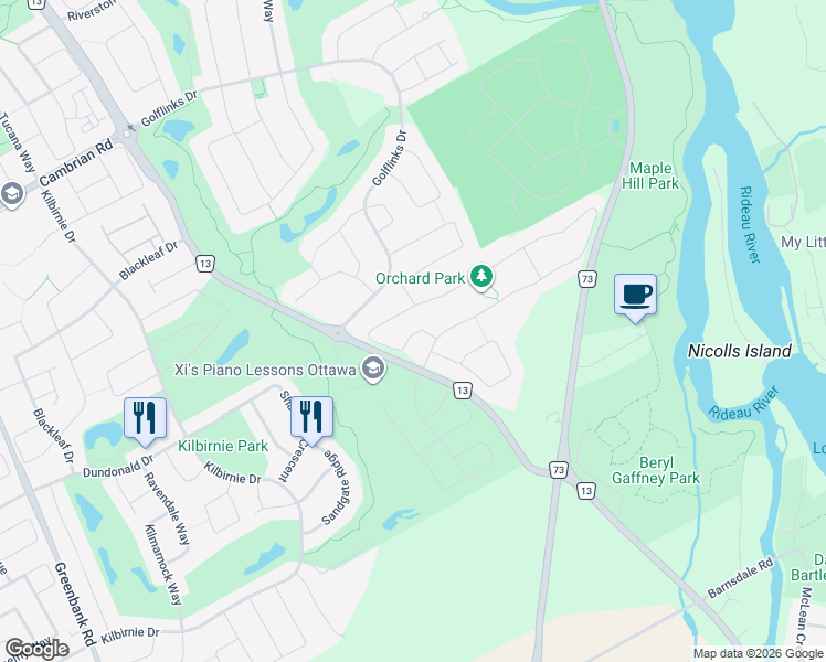 map of restaurants, bars, coffee shops, grocery stores, and more near in Ottawa