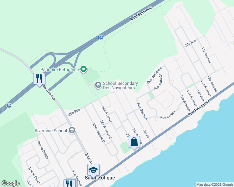 map of restaurants, bars, coffee shops, grocery stores, and more near 280 23e Avenue in Saint-Zotique