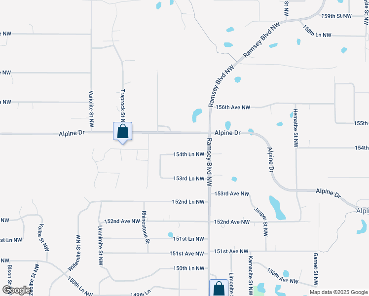 map of restaurants, bars, coffee shops, grocery stores, and more near 7260 154th Lane Northwest in Ramsey