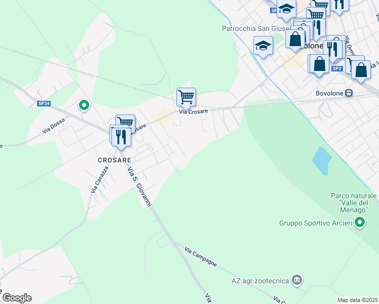 map of restaurants, bars, coffee shops, grocery stores, and more near 45 Via Prato Pelagal in Provincia di Verona