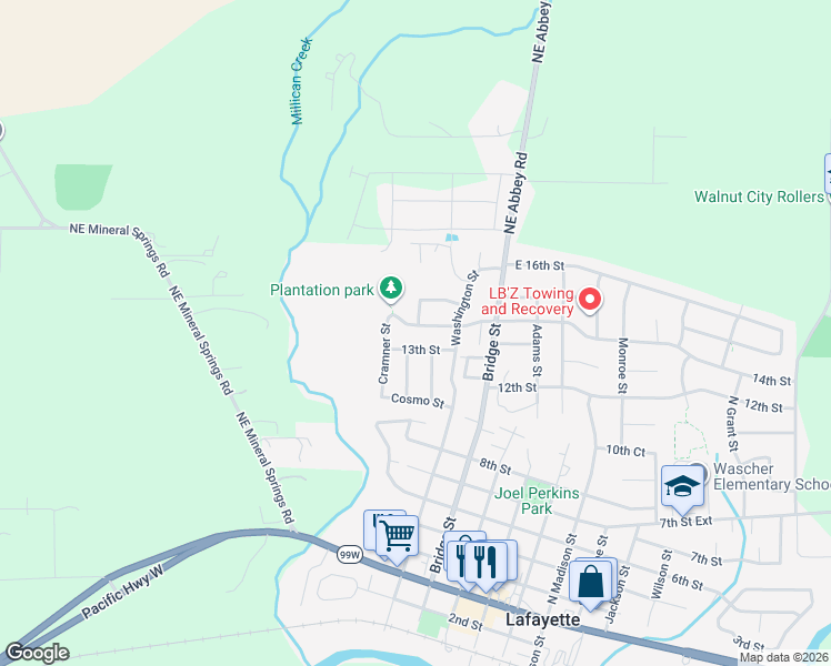 map of restaurants, bars, coffee shops, grocery stores, and more near 1455 Abbey Lane in Lafayette
