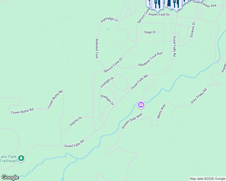 map of restaurants, bars, coffee shops, grocery stores, and more near 98 Candlelight Drive in Big Sky