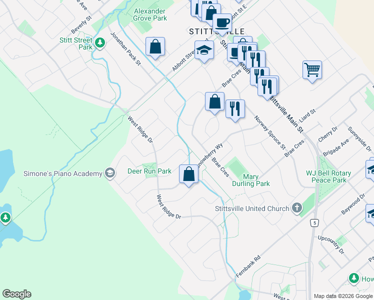 map of restaurants, bars, coffee shops, grocery stores, and more near 26 Franklin Cathcart Crescent in Ottawa