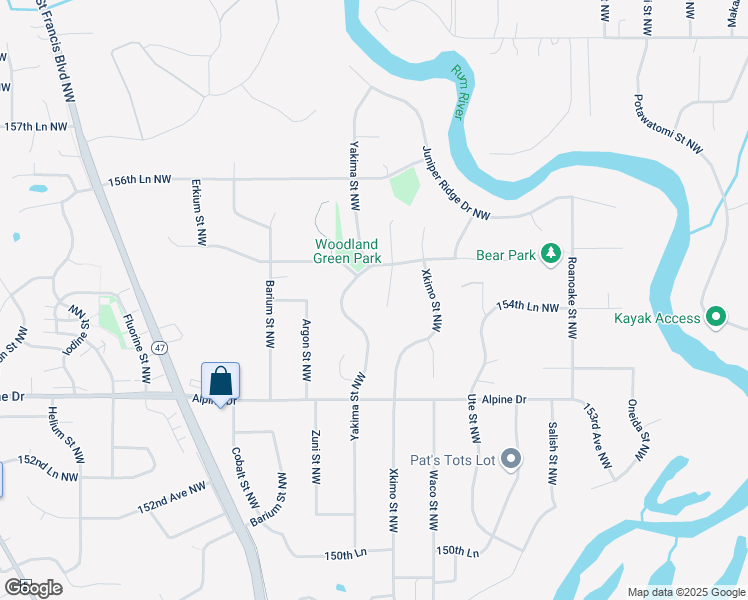 map of restaurants, bars, coffee shops, grocery stores, and more near 5180 155th Lane Northwest in Ramsey