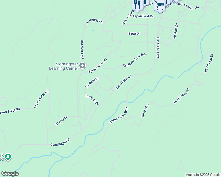 map of restaurants, bars, coffee shops, grocery stores, and more near 417 Firelight Drive in Big Sky