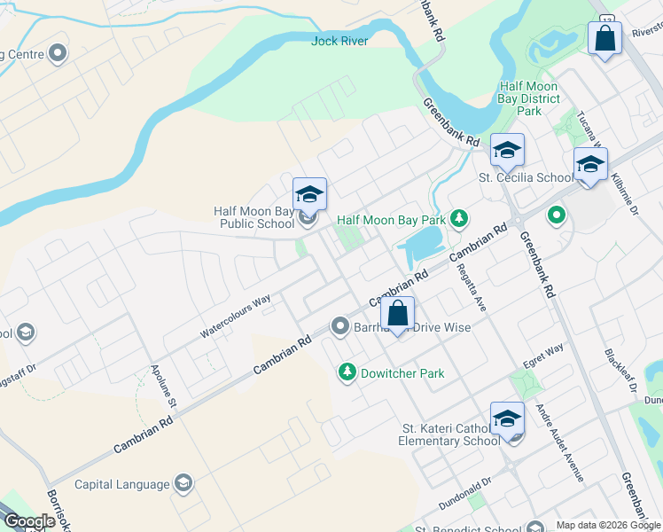 map of restaurants, bars, coffee shops, grocery stores, and more near 2733 Grand Canal Street in Ottawa
