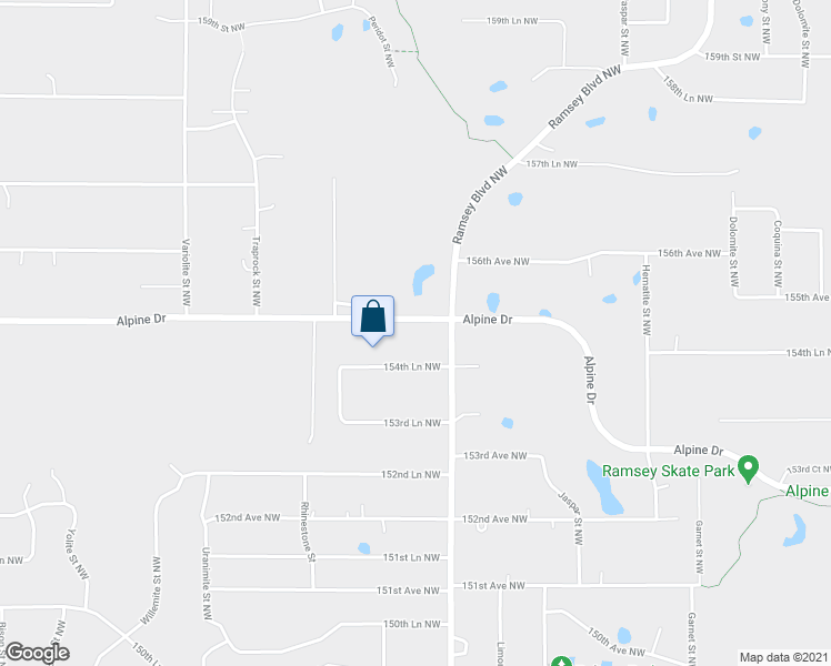 map of restaurants, bars, coffee shops, grocery stores, and more near 7240 Alpine Drive Northwest in Ramsey