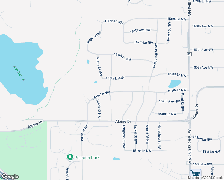 map of restaurants, bars, coffee shops, grocery stores, and more near 8421 154th Lane Northwest in Ramsey