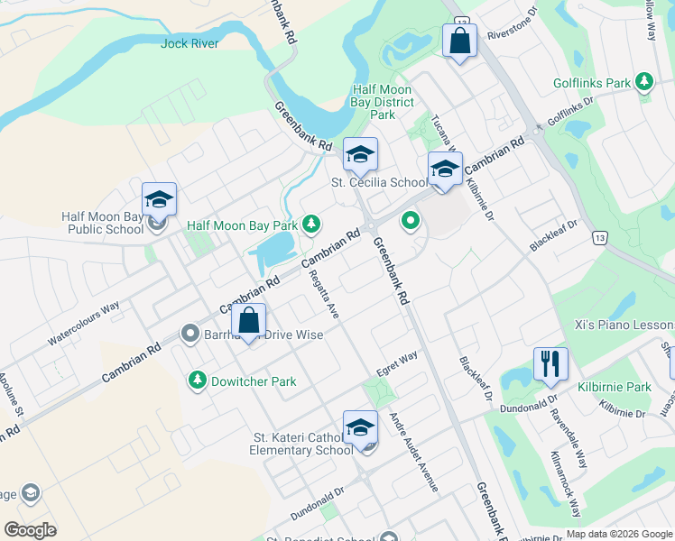 map of restaurants, bars, coffee shops, grocery stores, and more near 2188 Sunset Cove Circle in Ottawa