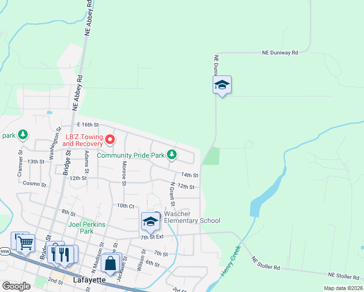 map of restaurants, bars, coffee shops, grocery stores, and more near 1028 East 16th Street in Lafayette