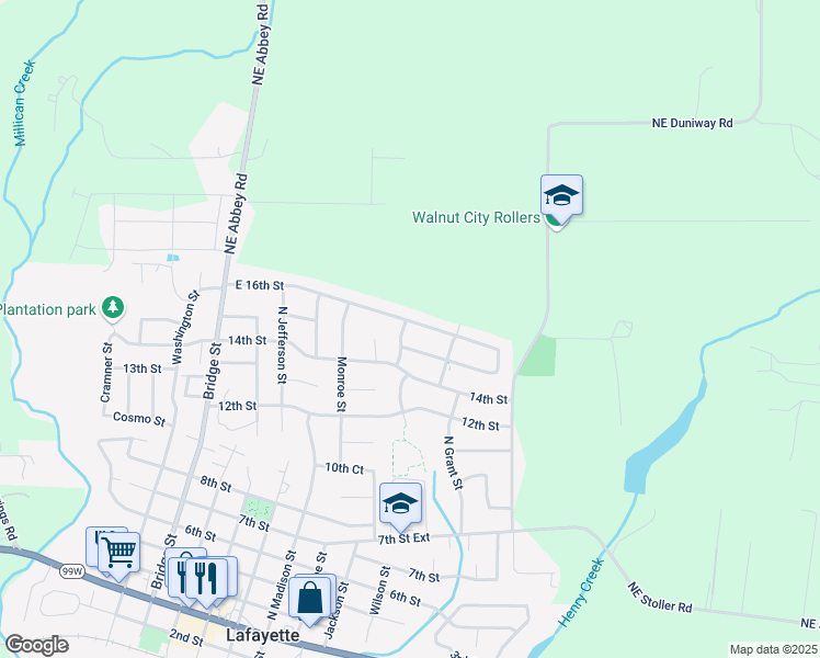map of restaurants, bars, coffee shops, grocery stores, and more near 907 East 16th Street in Lafayette