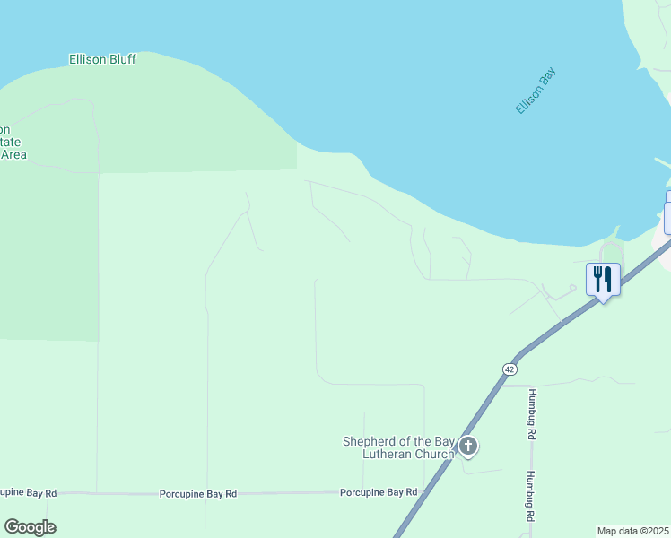map of restaurants, bars, coffee shops, grocery stores, and more near 11970 Hanson Drive in Ellison Bay