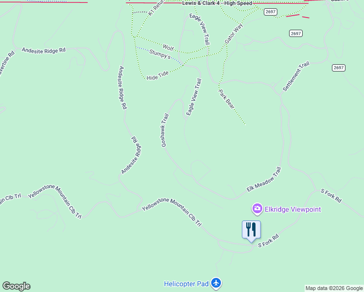 map of restaurants, bars, coffee shops, grocery stores, and more near Eagle View Trail in Big Sky