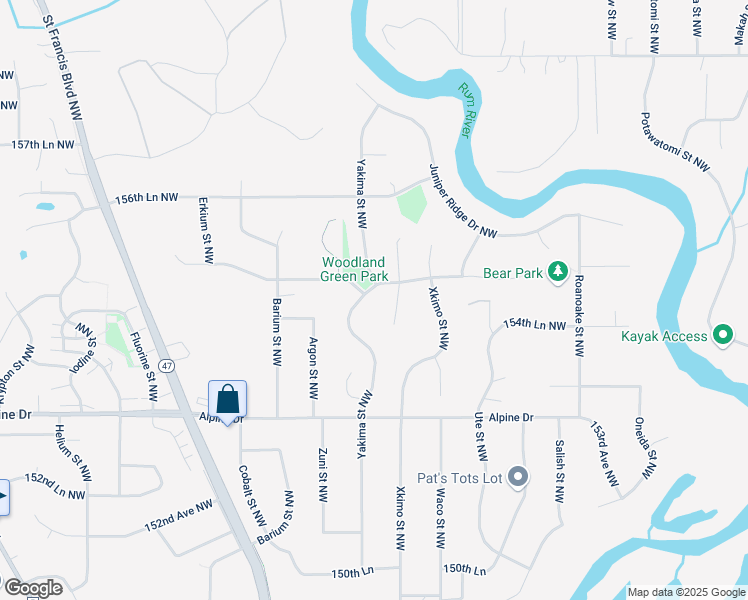 map of restaurants, bars, coffee shops, grocery stores, and more near 5180 155th Lane Northwest in Ramsey