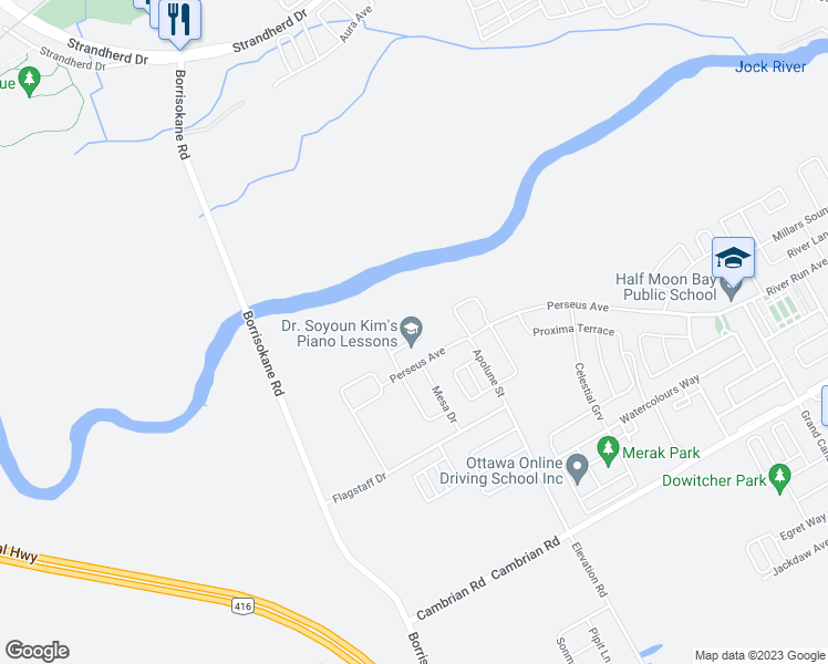 map of restaurants, bars, coffee shops, grocery stores, and more near 845 Snap Hook Crescent in Ottawa