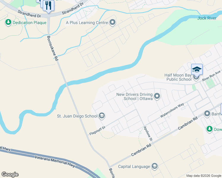 map of restaurants, bars, coffee shops, grocery stores, and more near 845 Snap Hook Crescent in Ottawa