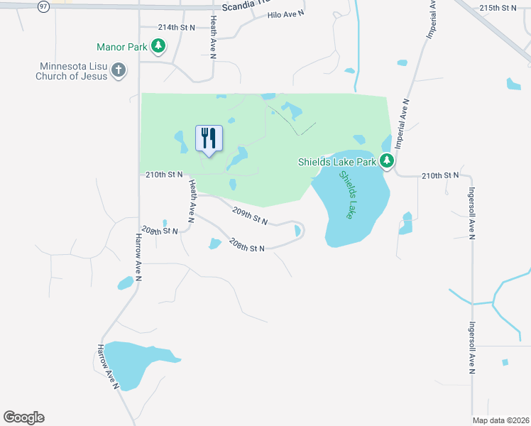 map of restaurants, bars, coffee shops, grocery stores, and more near 7720 209th Street North in Forest Lake