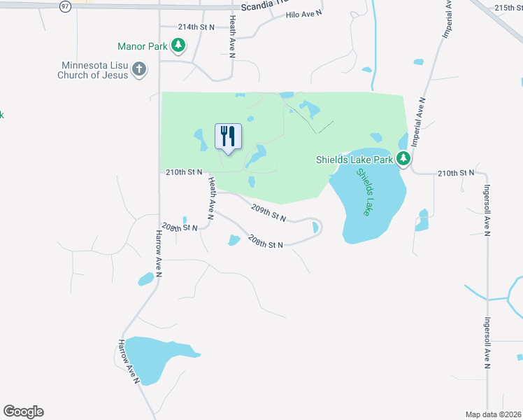 map of restaurants, bars, coffee shops, grocery stores, and more near 7651 209th Street North in Forest Lake