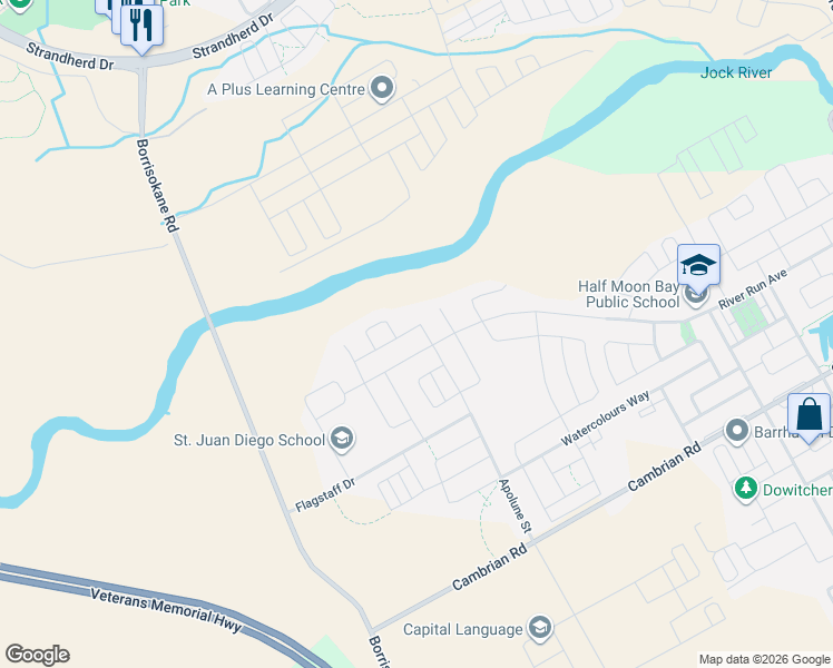 map of restaurants, bars, coffee shops, grocery stores, and more near 105 Alamo Street in Ottawa