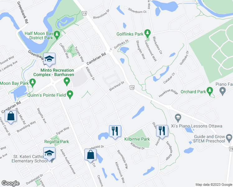 map of restaurants, bars, coffee shops, grocery stores, and more near 62 Dundalk Private in Ottawa