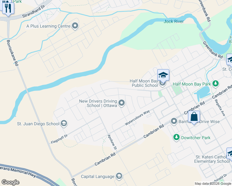 map of restaurants, bars, coffee shops, grocery stores, and more near 319 Proxima Terrace in Ottawa