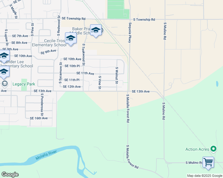 map of restaurants, bars, coffee shops, grocery stores, and more near 2187 Southeast 13th Avenue in Canby