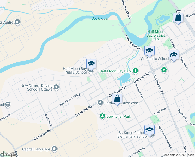 map of restaurants, bars, coffee shops, grocery stores, and more near 2716 Grand Canal Street in Ottawa
