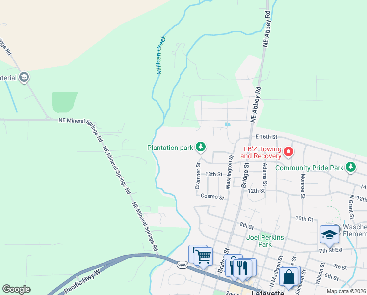 map of restaurants, bars, coffee shops, grocery stores, and more near 1544 Young Street in Lafayette