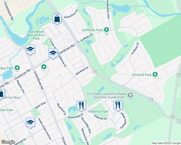 map of restaurants, bars, coffee shops, grocery stores, and more near Dundalk Private in Ottawa