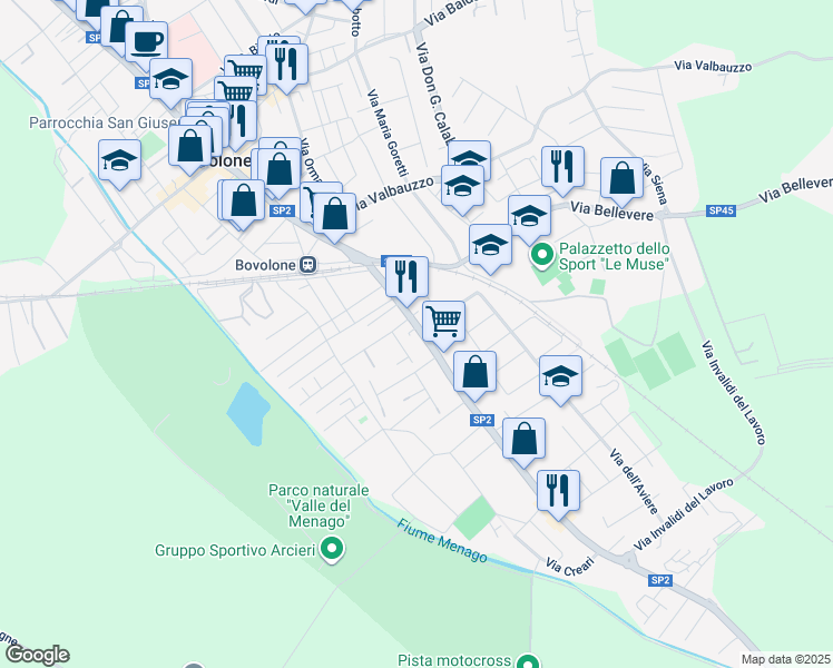 map of restaurants, bars, coffee shops, grocery stores, and more near 29 Via San Pierino in Bovolone