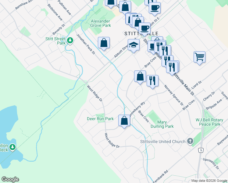 map of restaurants, bars, coffee shops, grocery stores, and more near 20 Greenhaven Crescent in Ottawa