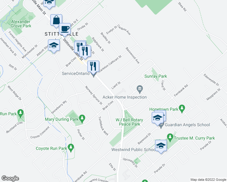 map of restaurants, bars, coffee shops, grocery stores, and more near 1679 Stittsville Main Street in Ottawa