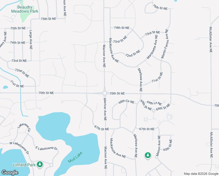map of restaurants, bars, coffee shops, grocery stores, and more near 7042 Maciver Avenue Northeast in Otsego