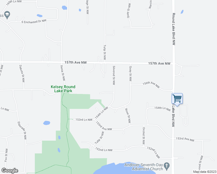 map of restaurants, bars, coffee shops, grocery stores, and more near 3620 157th Avenue Northwest in Andover