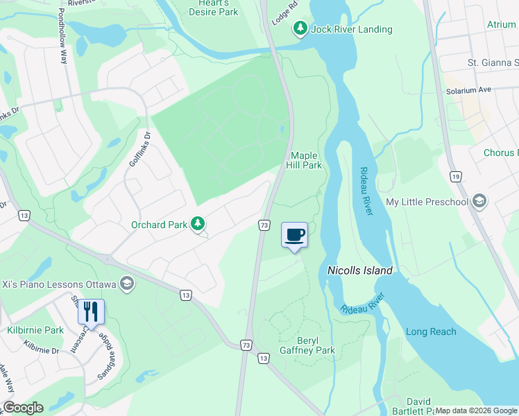 map of restaurants, bars, coffee shops, grocery stores, and more near in Ottawa