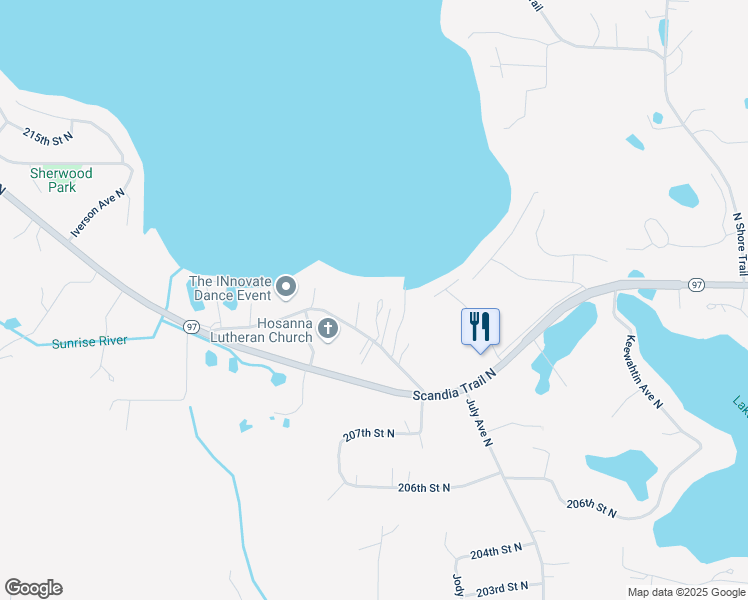 map of restaurants, bars, coffee shops, grocery stores, and more near 9432 Jewel Lane North in Forest Lake
