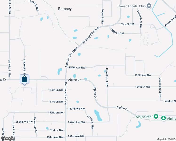 map of restaurants, bars, coffee shops, grocery stores, and more near 7018 156th Avenue Northwest in Ramsey