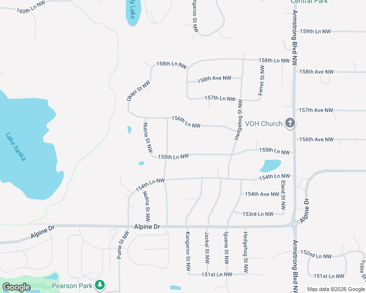 map of restaurants, bars, coffee shops, grocery stores, and more near 8375 155th Lane Northwest in Ramsey