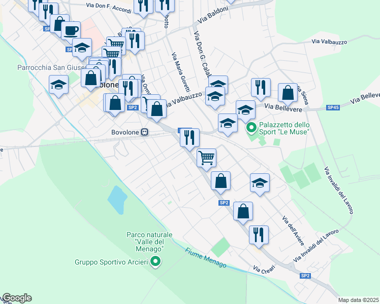 map of restaurants, bars, coffee shops, grocery stores, and more near 29 Via San Pierino in Bovolone