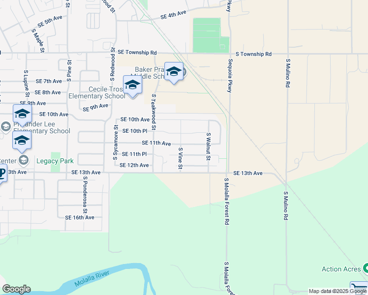 map of restaurants, bars, coffee shops, grocery stores, and more near 2051 Southeast 11th Avenue in Canby