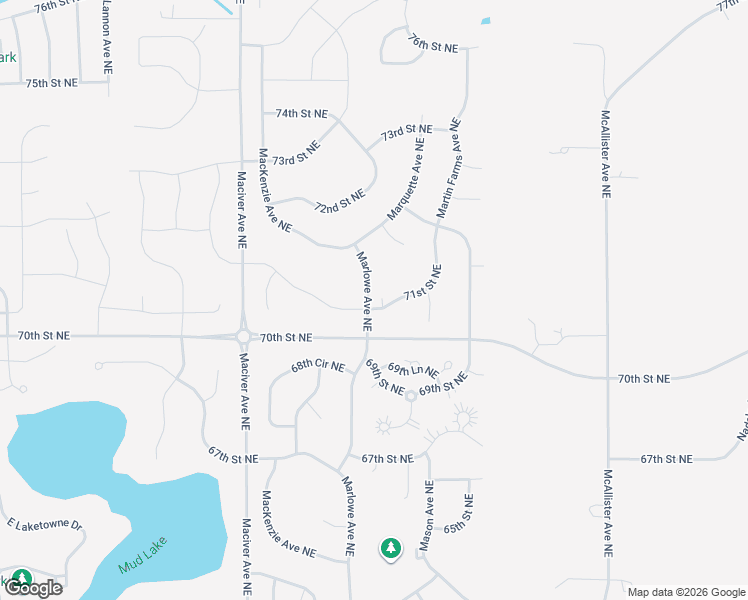 map of restaurants, bars, coffee shops, grocery stores, and more near 7159 Mackenzie Avenue Northeast in Otsego