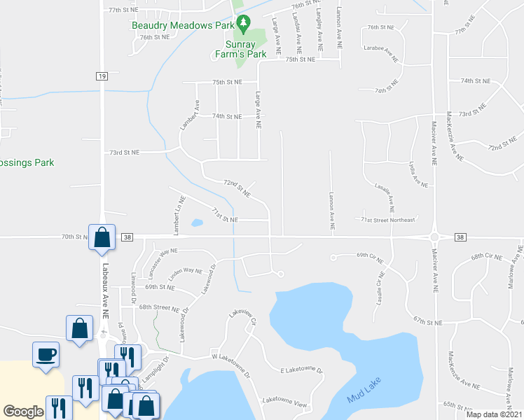 map of restaurants, bars, coffee shops, grocery stores, and more near 11861 72nd Street Northeast in Otsego