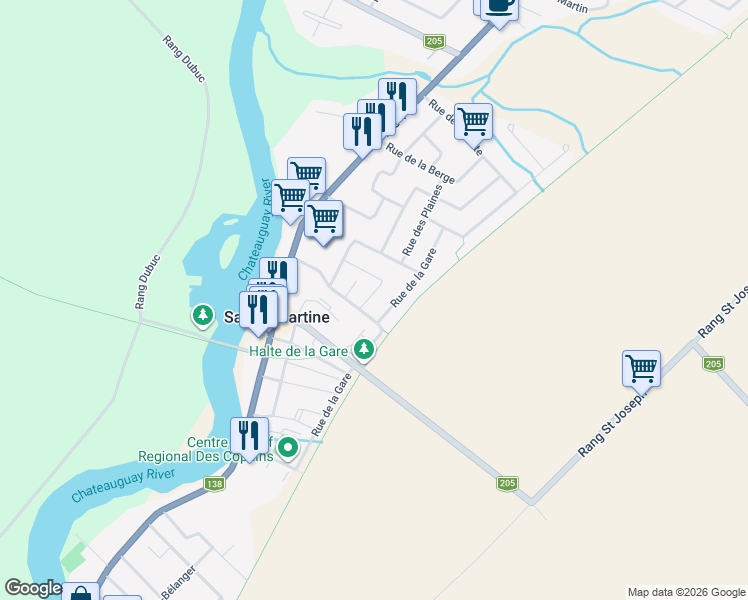 map of restaurants, bars, coffee shops, grocery stores, and more near 4 Rue des Patriotes in Sainte-Martine