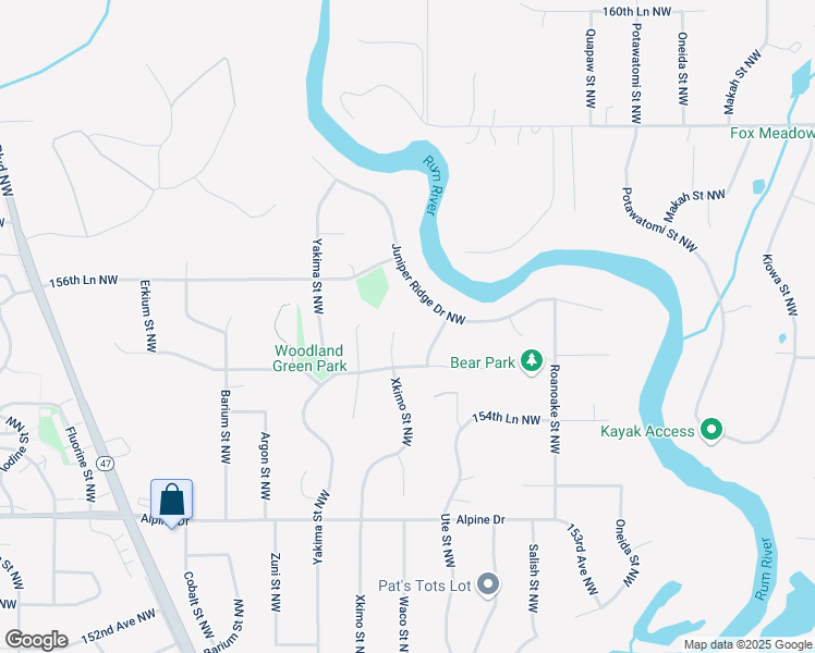 map of restaurants, bars, coffee shops, grocery stores, and more near 15575 Xkimo Street Northwest in Ramsey