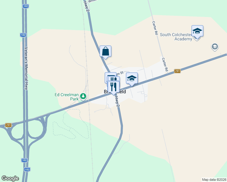 map of restaurants, bars, coffee shops, grocery stores, and more near Highway 289 in East Hants
