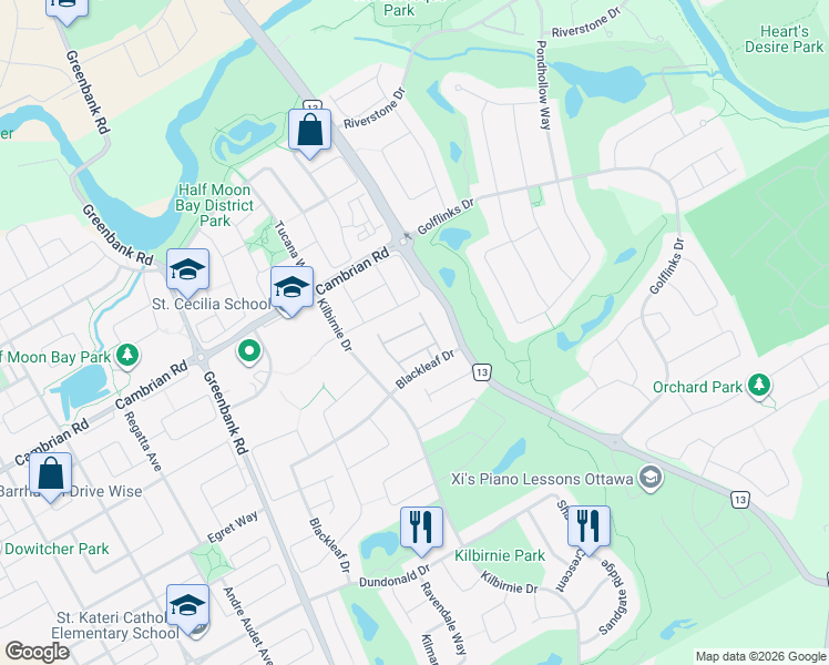 map of restaurants, bars, coffee shops, grocery stores, and more near 125 Braddock Private in Ottawa