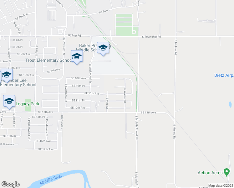 map of restaurants, bars, coffee shops, grocery stores, and more near 2051 Southeast 11th Avenue in Canby
