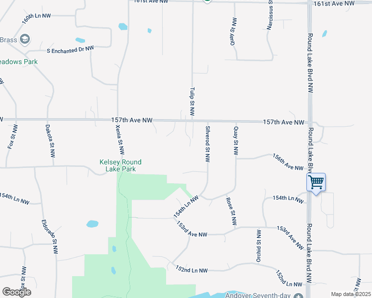 map of restaurants, bars, coffee shops, grocery stores, and more near 3620 157th Avenue Northwest in Andover