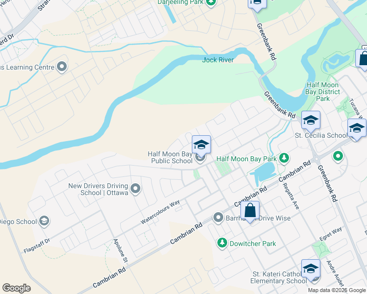 map of restaurants, bars, coffee shops, grocery stores, and more near Burbot Street in Ottawa