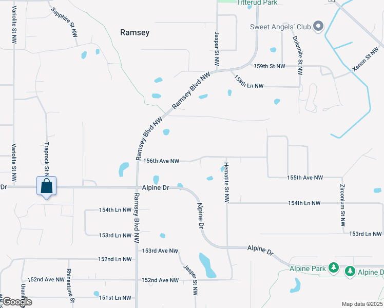 map of restaurants, bars, coffee shops, grocery stores, and more near 7018 156th Avenue Northwest in Ramsey